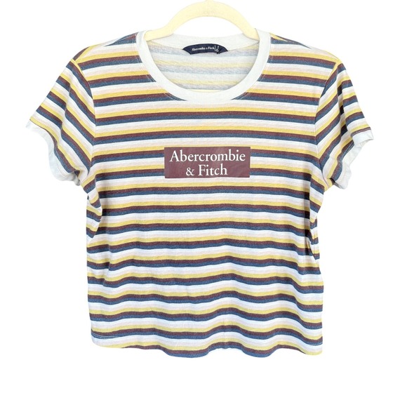 Y2K VTG Abercrombie & Fitch Striped Crop Top Tee Casual Short Sleeve T-Shirt S - Picture 1 of 7